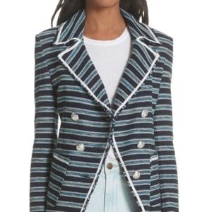 Navy Striped Veronica Beard Carroll Tweed Blazer